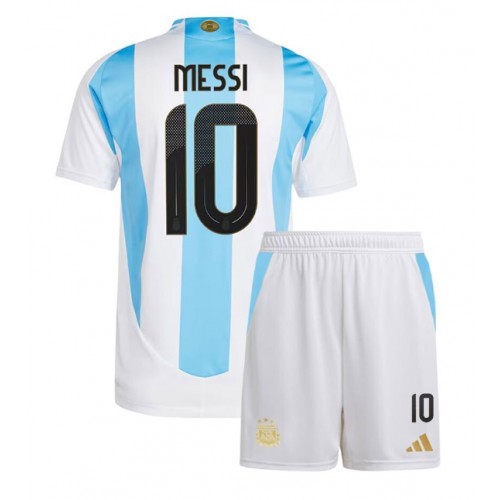 Otroški Nogometni dresi Argentina Lionel Messi #10 Domači Copa America 2024 Kratek Rokav (+ Kratke hlače)